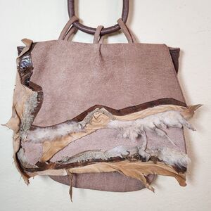 Susan Riedweg Brown Leather Hide Snake Skin Fur Western  Wearable Art Tote Purse